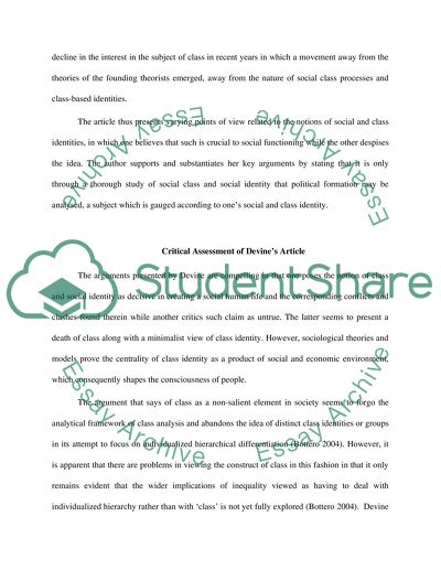Analysis of the Article Social Identity, Class Identity and Political Perspectives