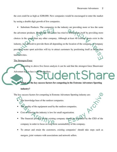 Five-Force Analysis of Competition: Shearwater Adventures