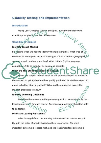Usability Testing and Implementation