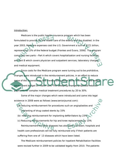 Changes of Medicare Reimbursement Policies