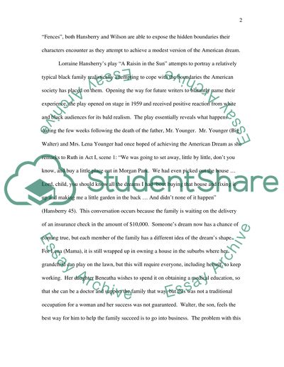Critical analysis of 2 plays Wilson, Fences and Hansberry, Raisin in the Sun
