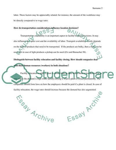 Distribution Center, Warehouse, and Plant Location