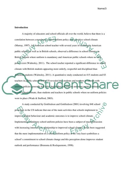 The Introduction of a Mandatory School Uniform Positive School Climate