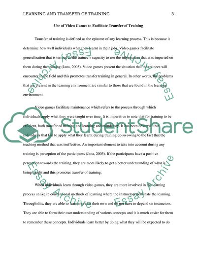 Learning and Transfer of Training