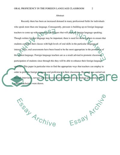 Oral Proficiency in the Foreign Language Classroom