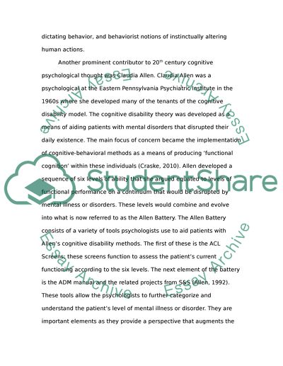 Cognitive Beharoral Therapy and Claudia Allens Cognitive Levels