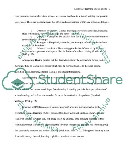 Evaluation of Workplace Learning Environment