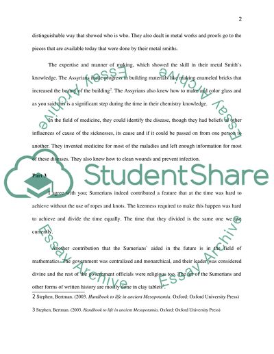 Sumerian, Assyrian and Mesopotamian contribution
