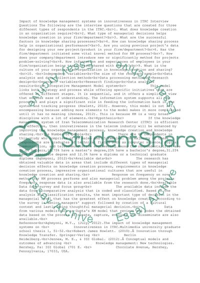 IMPACT OF KNOWLEDGE MANAGEMENT SYSTEMS ON INNOVATIVENESS IN ITRC