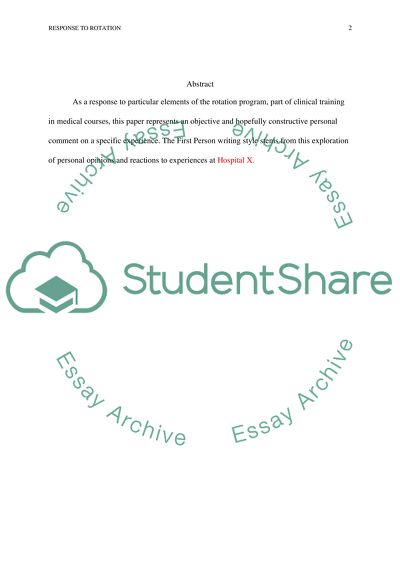 Response to Rotation at X Hospital