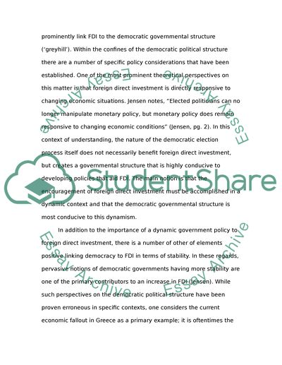 The Effect of Democracy on FDI (Foreign Direct Investmant)