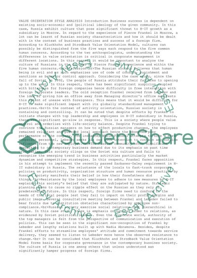 Value Orientation Style analysis