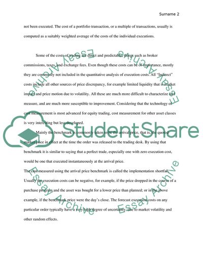 Impact of Trade on Portfolios