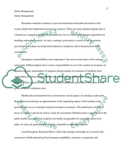 Safety Management - the Strategic Action Plan