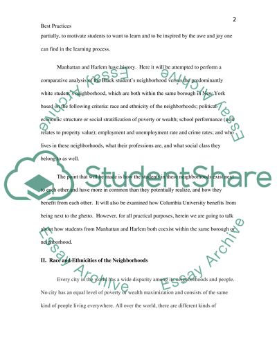 Best Practices for Diverse Learners: African-American Students in New York Citys Harlem Neighborhood