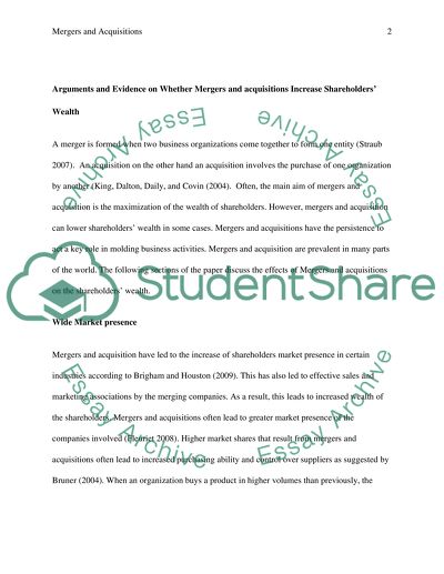 Evidence, argumants and evaluation on whether mergres and acquisitions incraese shareholders wealth