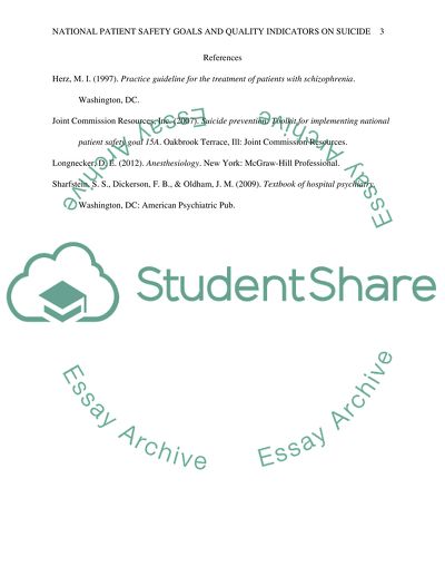 National patient safety goals and quality indicators on suicide