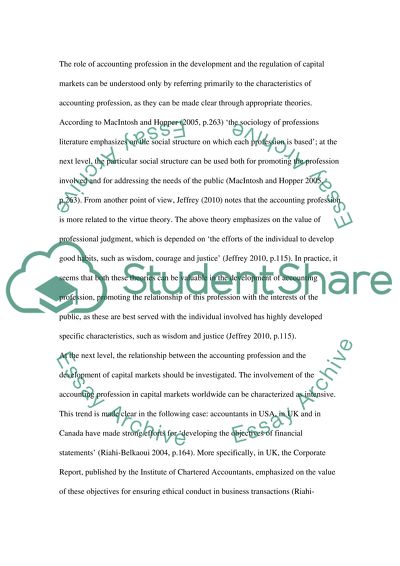 The role of accounting profession in development and regulation of modern capital markets since 1970s