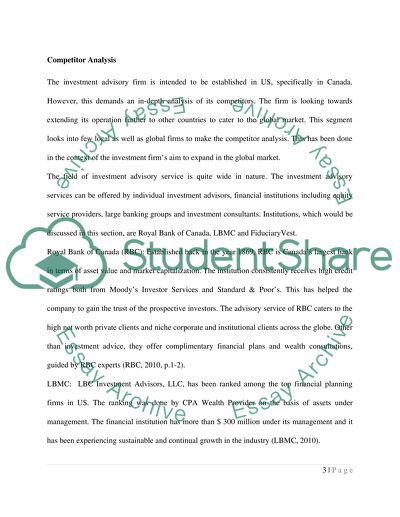 Investment Advisors Small Business - Business Plan