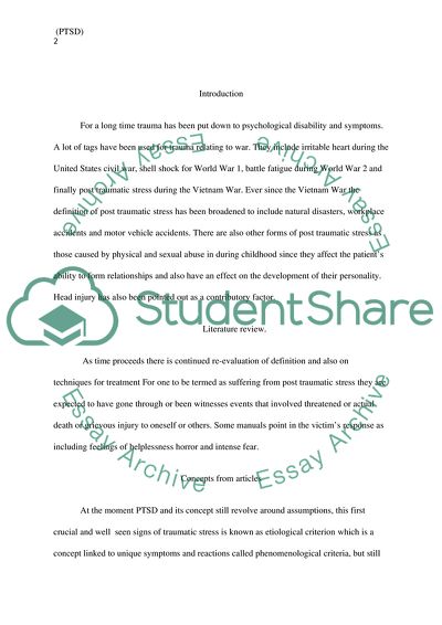 Post Traumatic Stress Disorder of Veteran