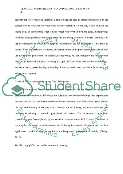 Classical and Instrumental Conditioning of Learning