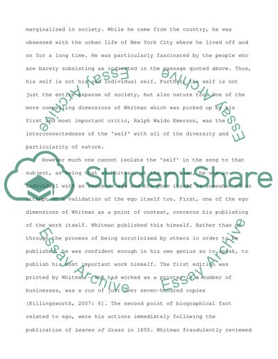 The Cultural Context in which Walt Whitman lived