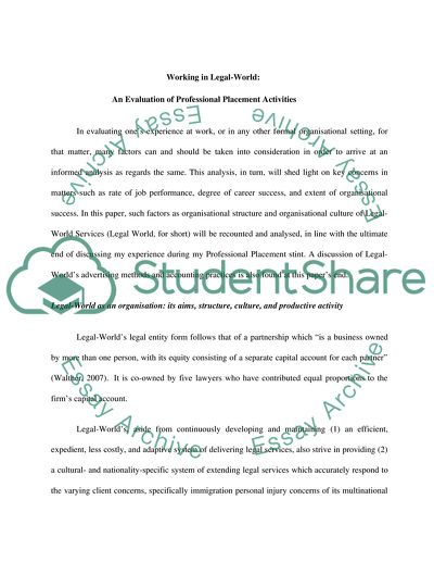 An Evaluation of Professional Placement Activities