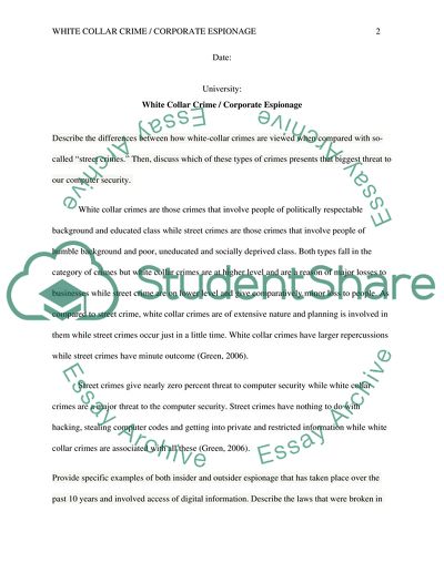 White Collar Crime and Corporate Espionage