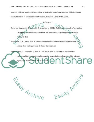 Collaborative Models in Elementary Education Classroom