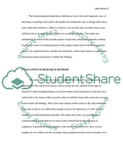 Transformational Leadership and Staff Retention