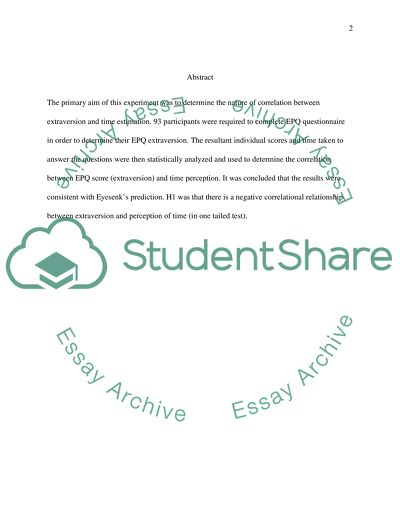 Eysenck Personality Questionnaire and Time Perception