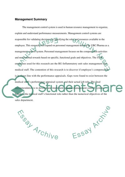 Management Control Systems: UCB Pharma Inflammation Business Unit Evaluation