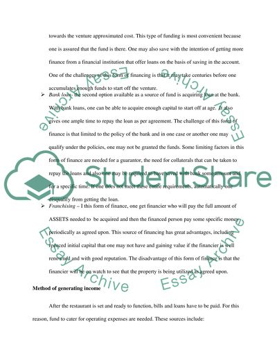 Investigation of Restaurant Finance