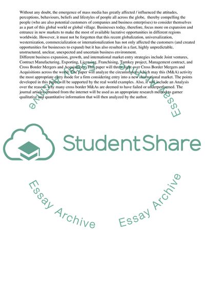 The Perspectives of Cross Border Merger and Acquisition Deals