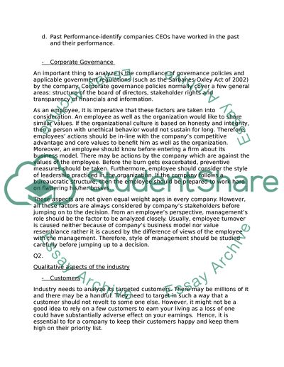 Analyzes of Qualitative Aspects of a Company