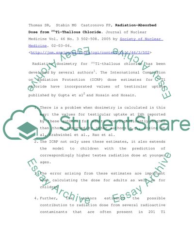 Radiation Absorbed Dose From 201 TI Thallous Chloride