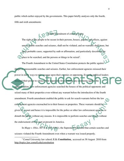 United Sates Bill of Rights 4th, 5th, and 6th Amendment Criminal Rights