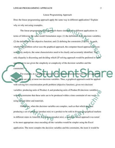 Discussion 2 Week 8 Linear Programming Approach