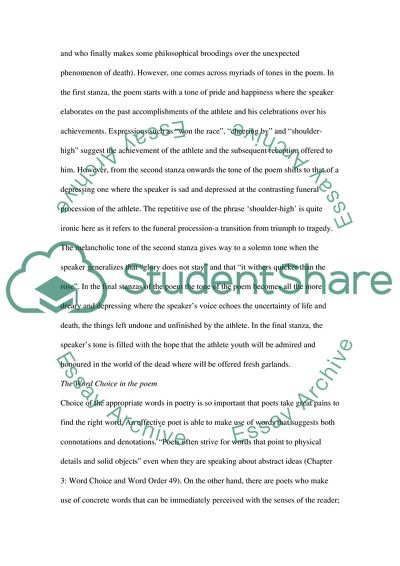 Analysis of To an Athlete Dying Young