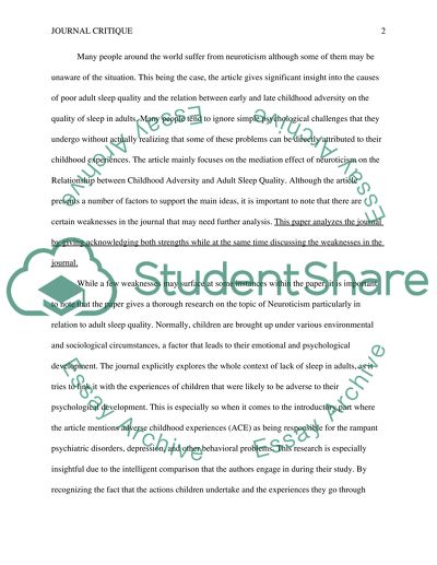 Journal Critique of a Psychological Article