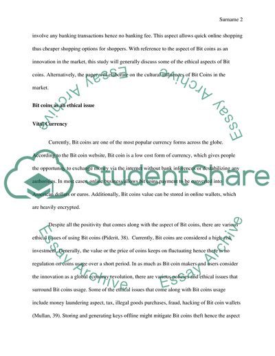 Ethical Issues of BitCoins