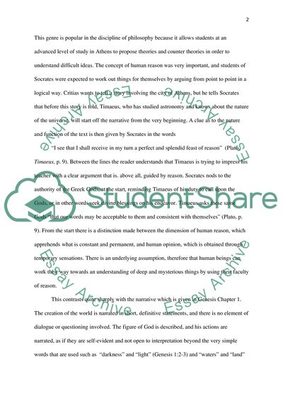 Textual Paper: Plato and the Genesis 1 Story