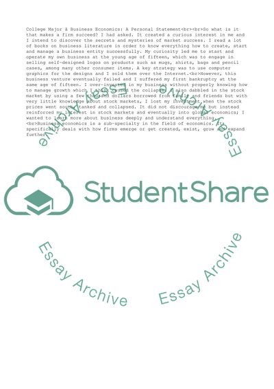 College Major Business Economics: A Personal Statement