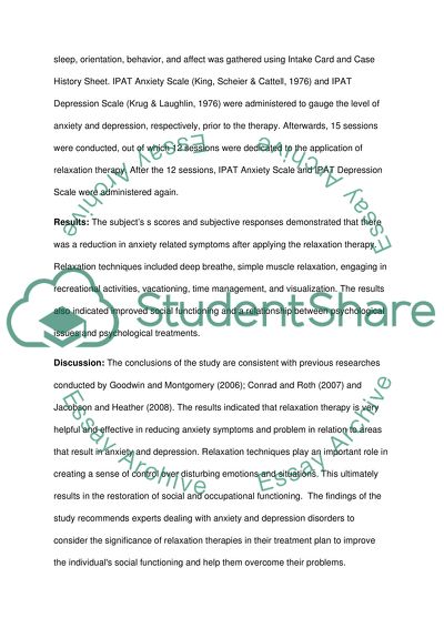 The Effectiveness of Relaxtion Therapy in the Reduction of Anxiety Related Symptoms (A Case Study)