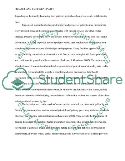 Privacy and Confidentiality of Patients Information