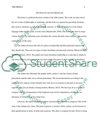 World Literature - AUTHOR STUDY PROJECT: THE PRINCE BY NICCOLO MACHIAVELLI