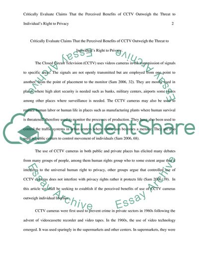 Claims That the Perceived Benefits of Cctv Outweigh the Threat to Individuals Right to Privacy