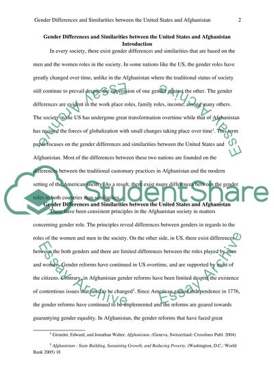 Gender Differences and Similarities between the United States and Afghanistan