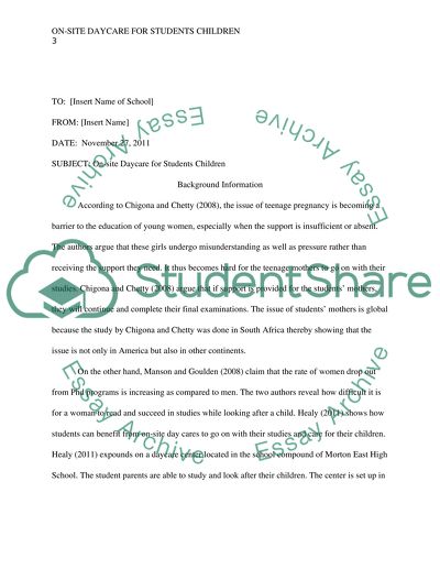 On-Site Daycare for Children of Students