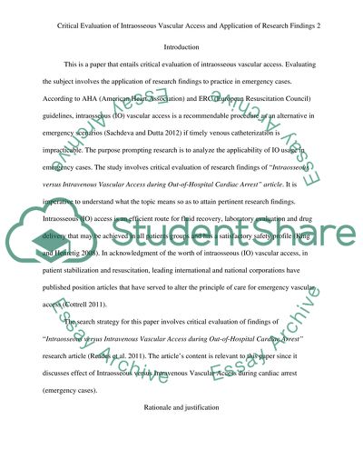 Intraosseous Vascular Access and Application of Findings to Practice in Emergency Cases